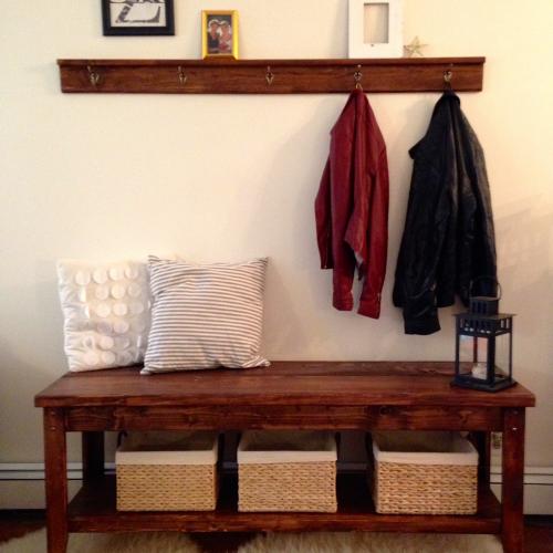 Entry Bench with Hook Rail