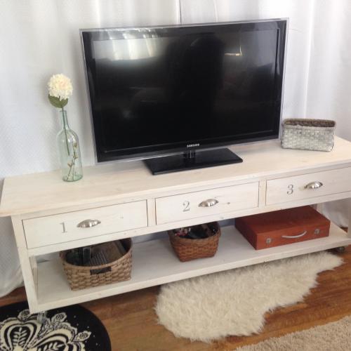 Whitewashed Industrial TV Stand
