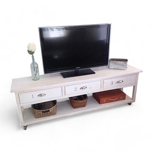 Whitewashed Industrial TV Stand